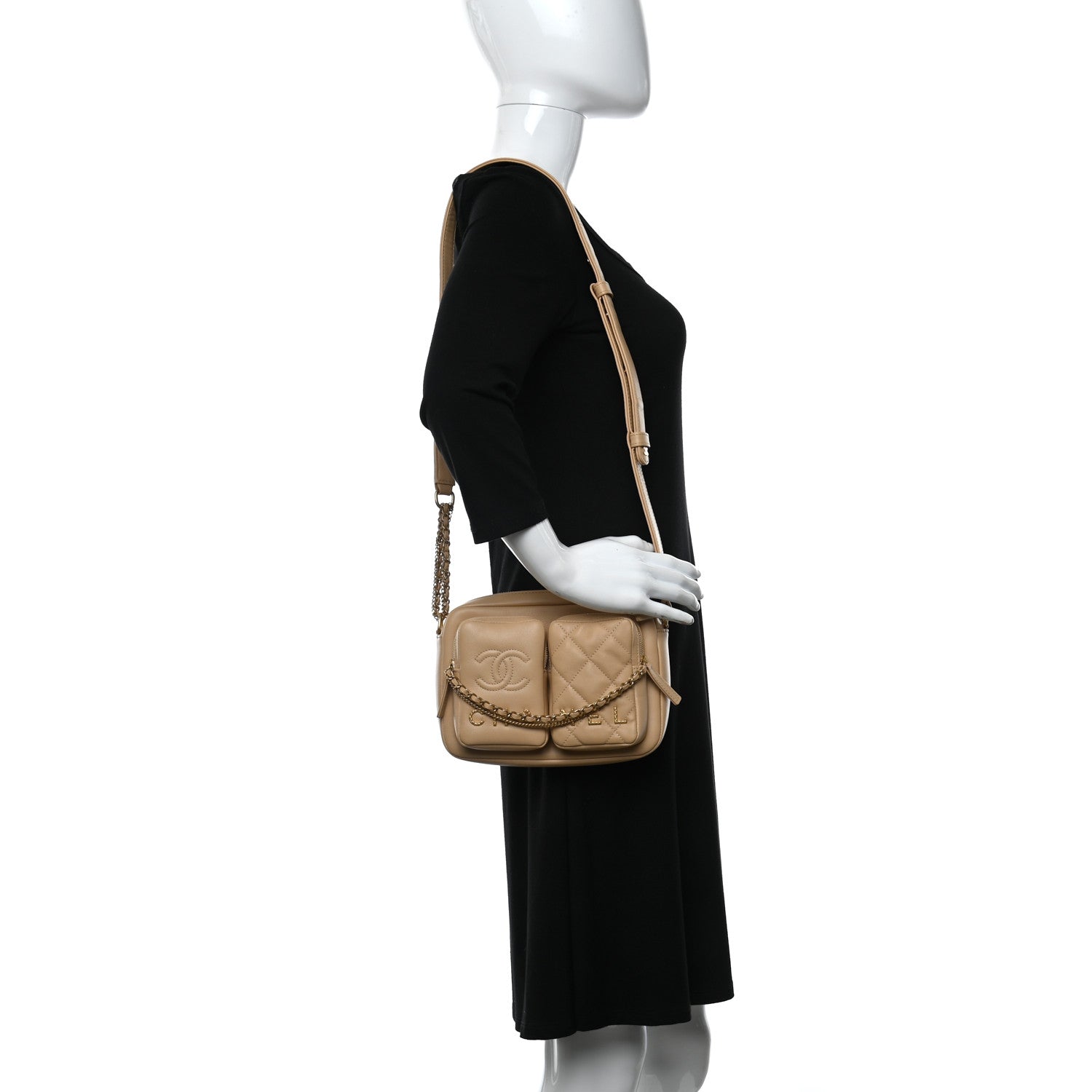 Chanel Calfskin Quilted Small Camera Case Beige 2 of 9