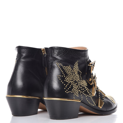 Chloe Nappa Sheepskin Studded Susanna Ankle Boots 39.5 Black Gold 4 of 12