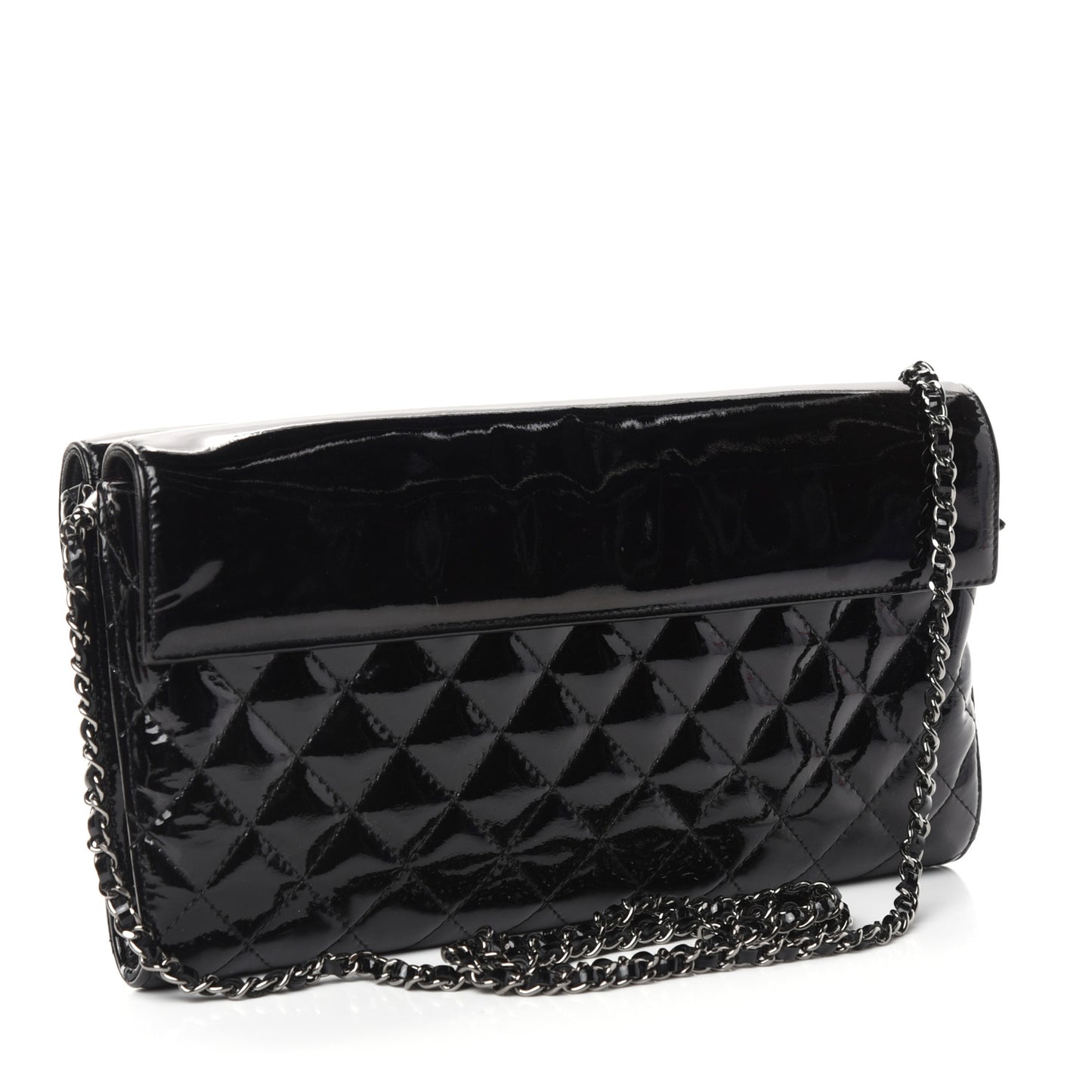 Patent Quilted Double Sided Crossbody Bag Black