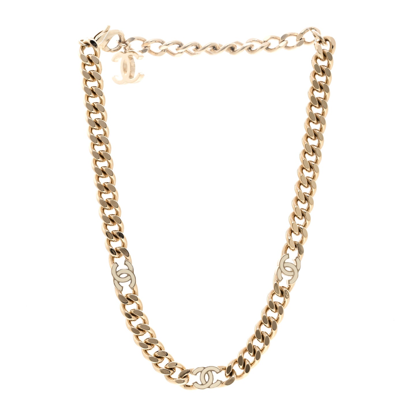 Metal Enamel Chain CC Choker Gold White