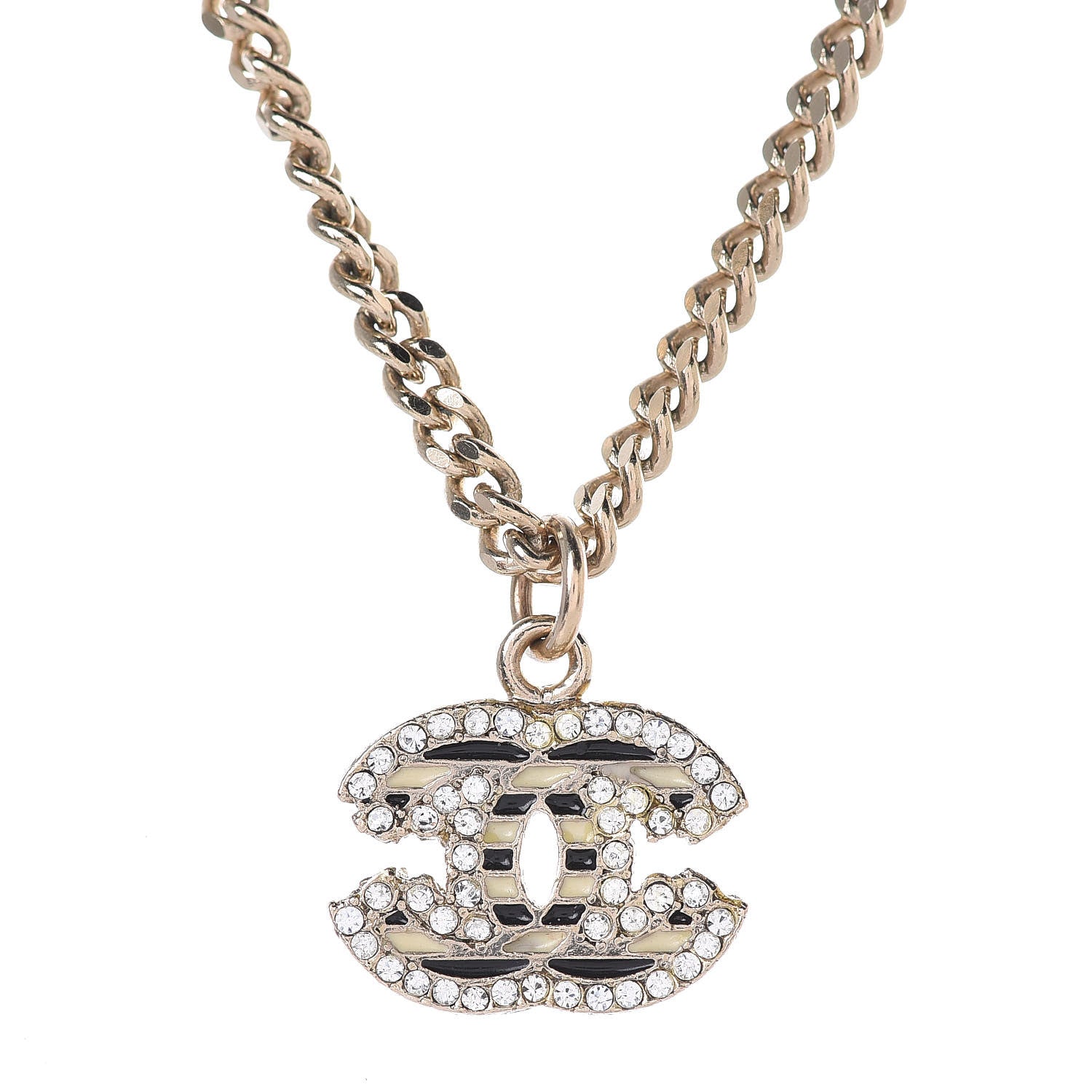 Chanel Crystal Enamel Striped CC Necklace Gold Black 4 of 6