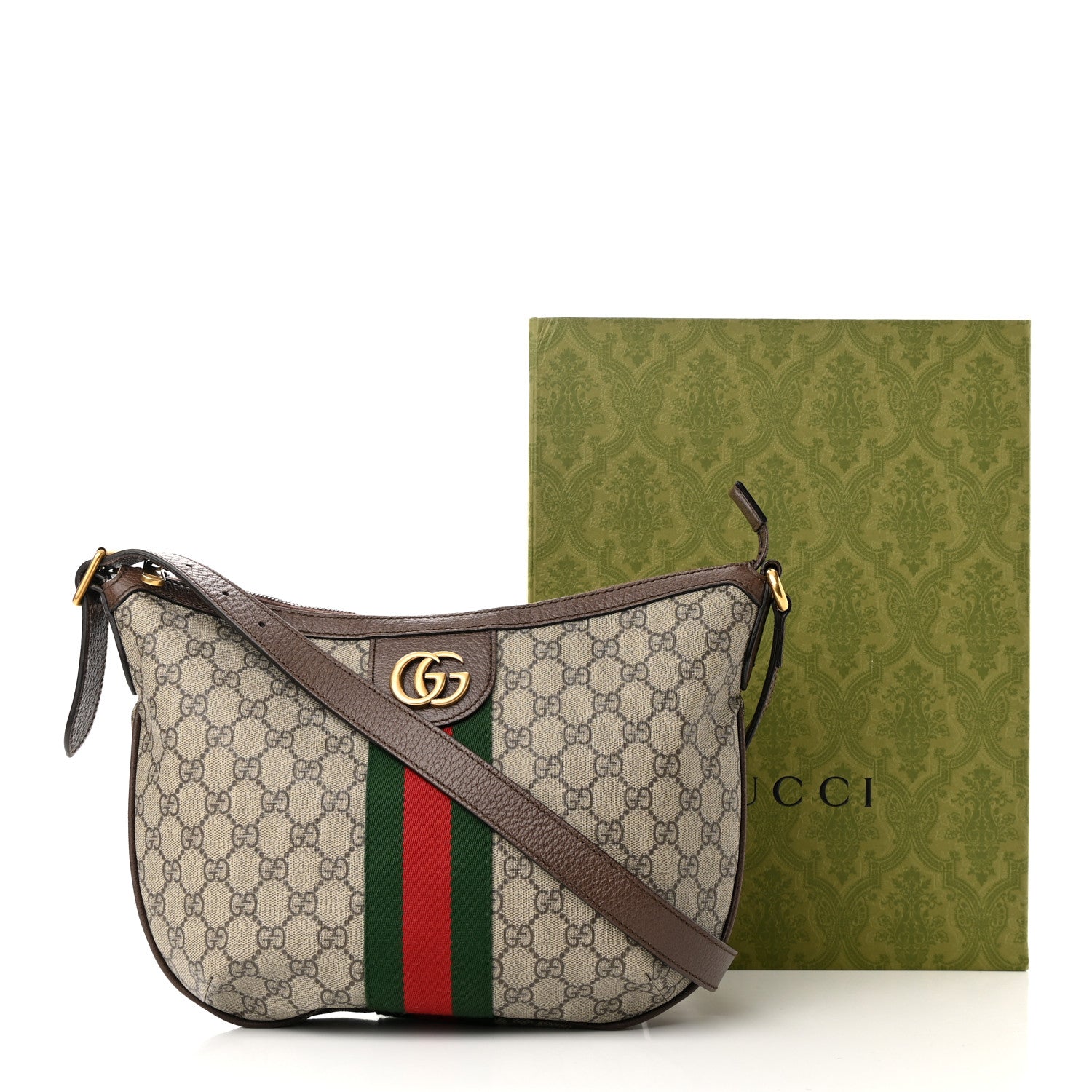 Gucci GG Supreme Monogram Web Small Ophidia Half Moon Hobo Brown 15 of 15