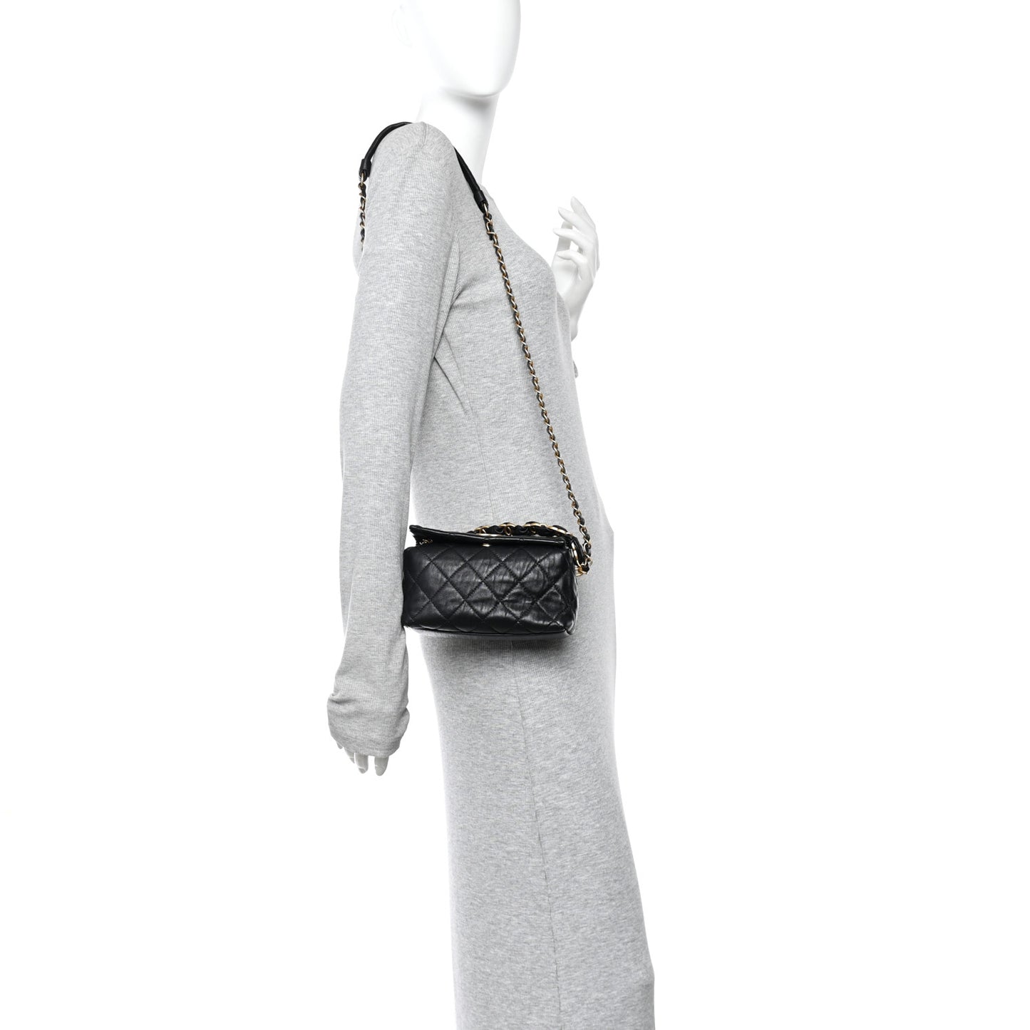 Crumpled Lambskin Quilted Small CC Links Shoulder Bag Black