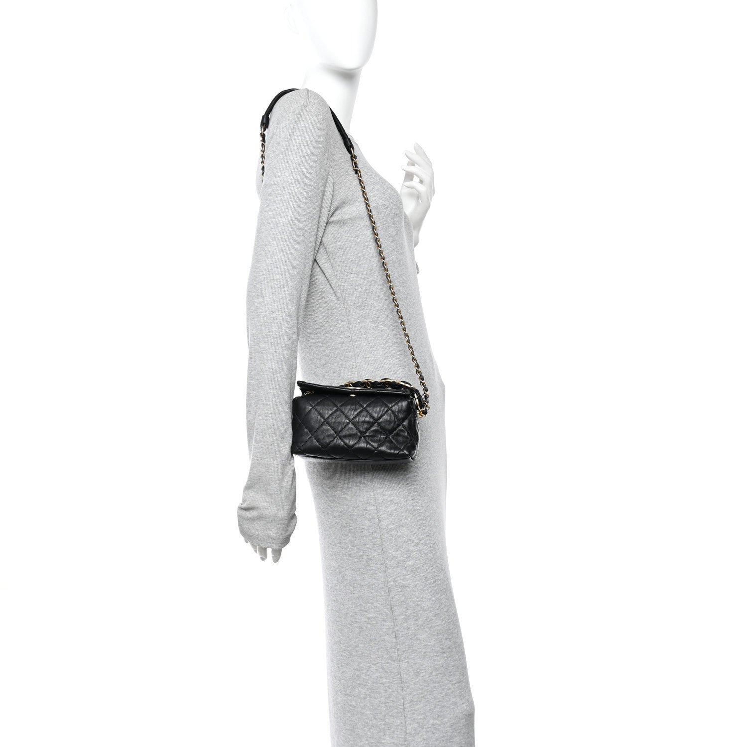 Chanel Crumpled Lambskin Quilted Small CC Links Shoulder Bag Black 2 of 11