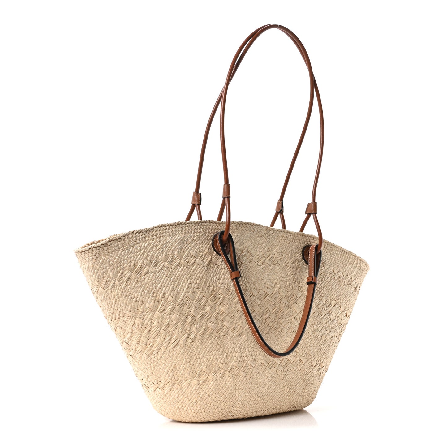 Calfskin Raffia Small Anagram Basket Tote Bag Natural Tan