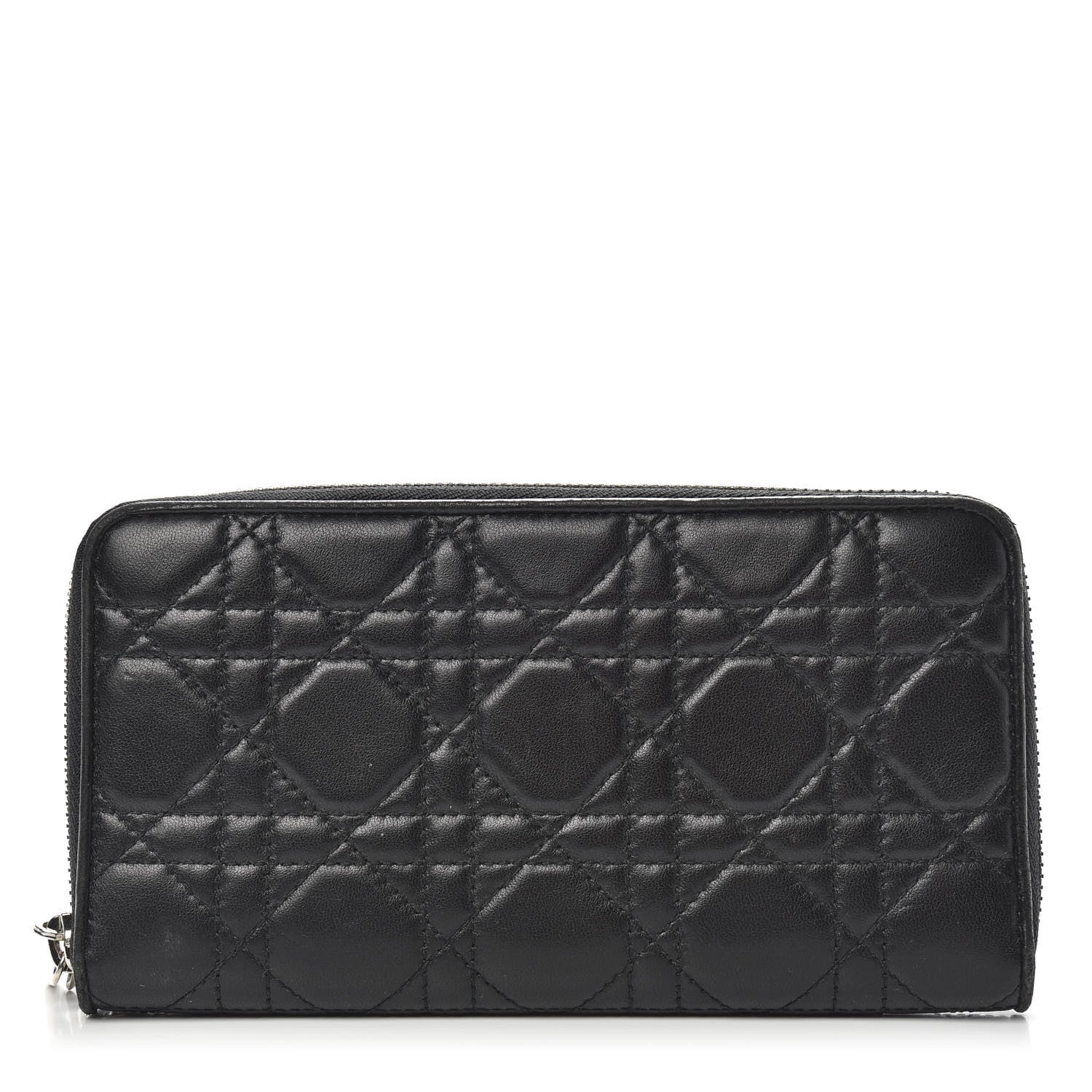 Christian Dior Lambskin Cannage Lady Dior Zip Wallet Black 1 of 12