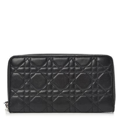 Christian Dior Lambskin Cannage Lady Dior Zip Wallet Black 1 of 12