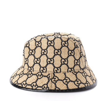Gucci Raffia Elaphe GG Monogram Embroidered Fedora Hat M Ivory Black 6 of 10