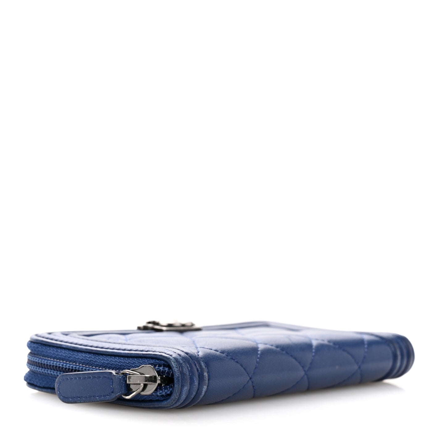 Lambskin Quilted Small Boy Zip Around Wallet Blue