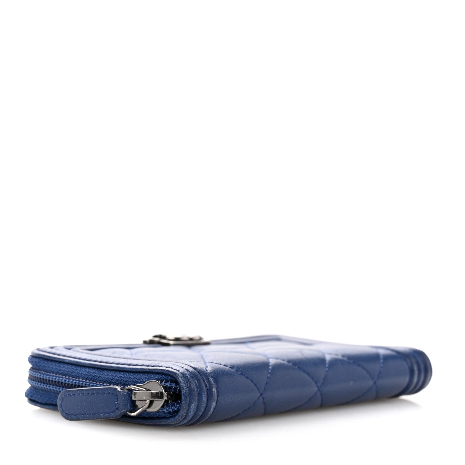 Chanel Lambskin Quilted Small Boy Zip Around Wallet Blue 4 of 14