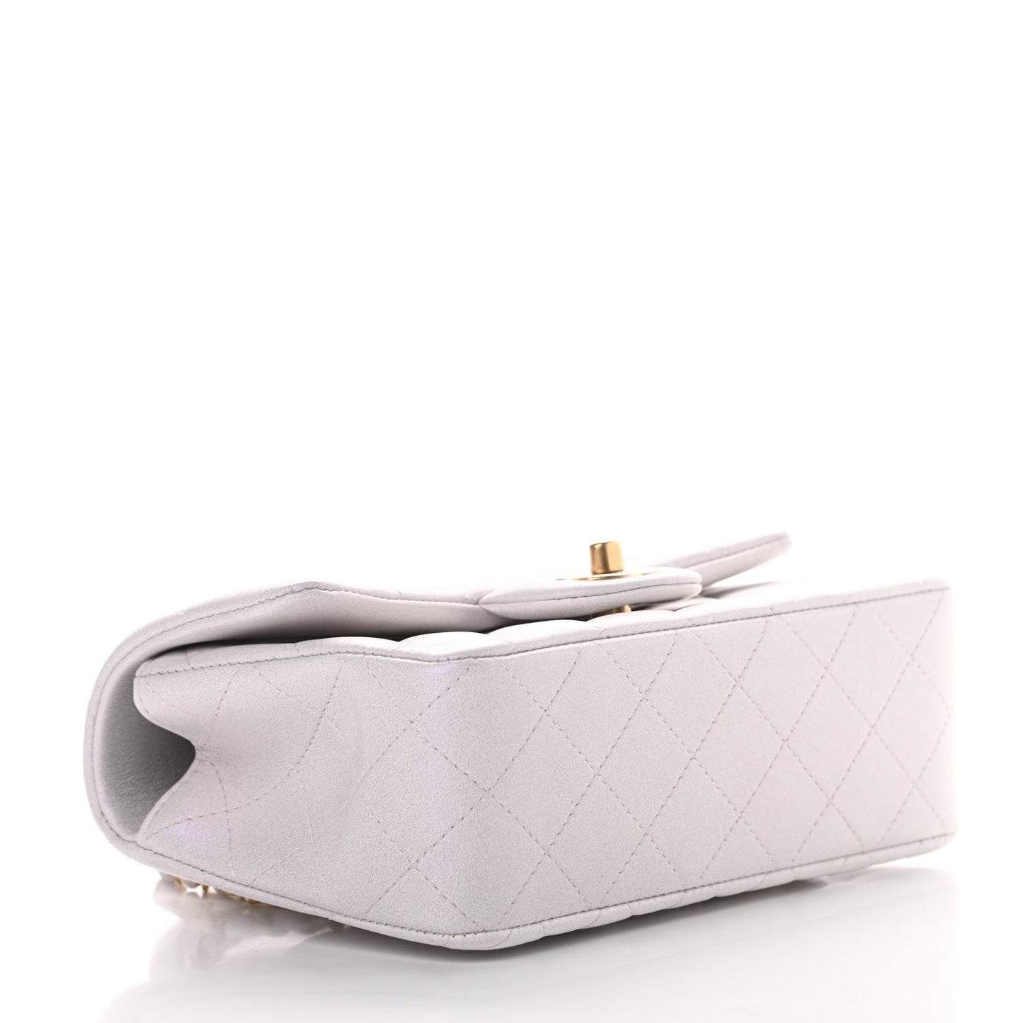Iridescent Lambskin Quilted Mini Top Handle Rectangular Flap White