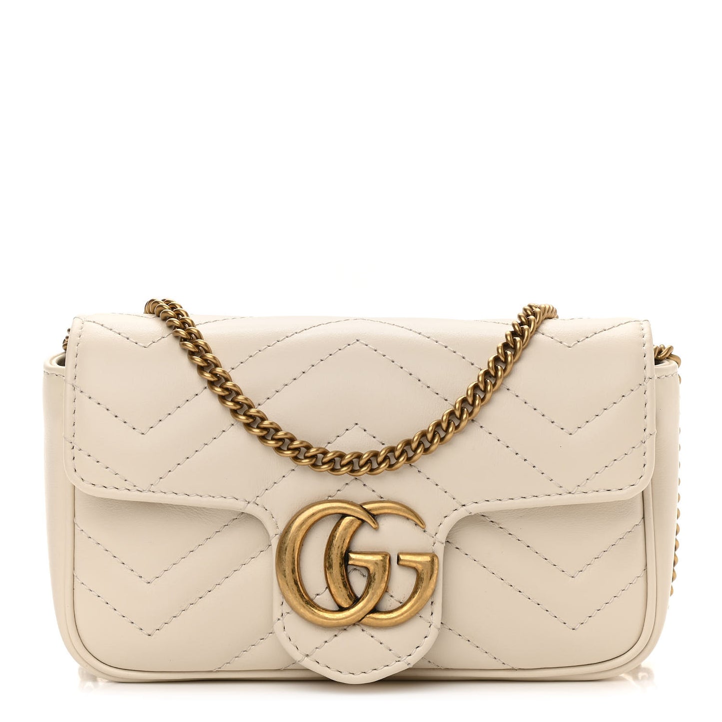 Calfskin Matelasse Super Mini GG Marmont Shoulder Bag White