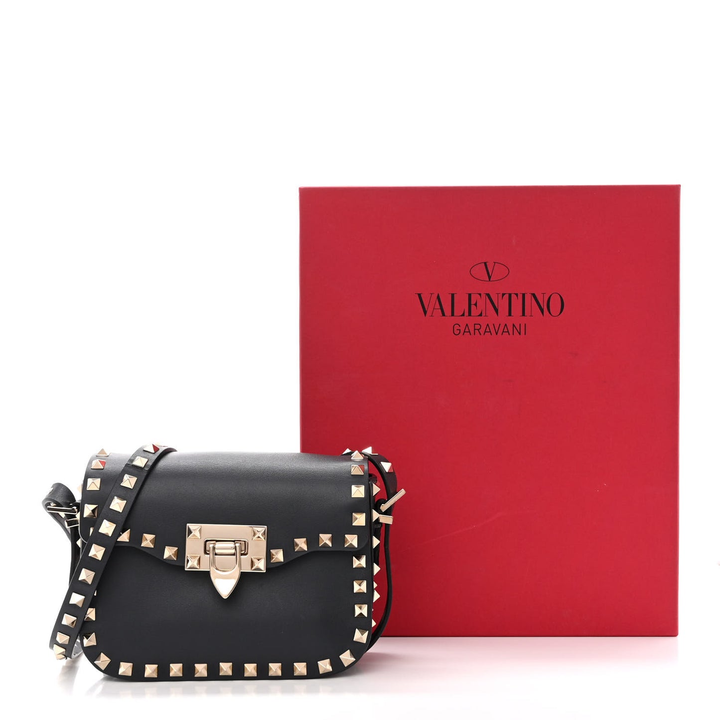 Vitello Small Rockstud Flap Saddle Bag Black