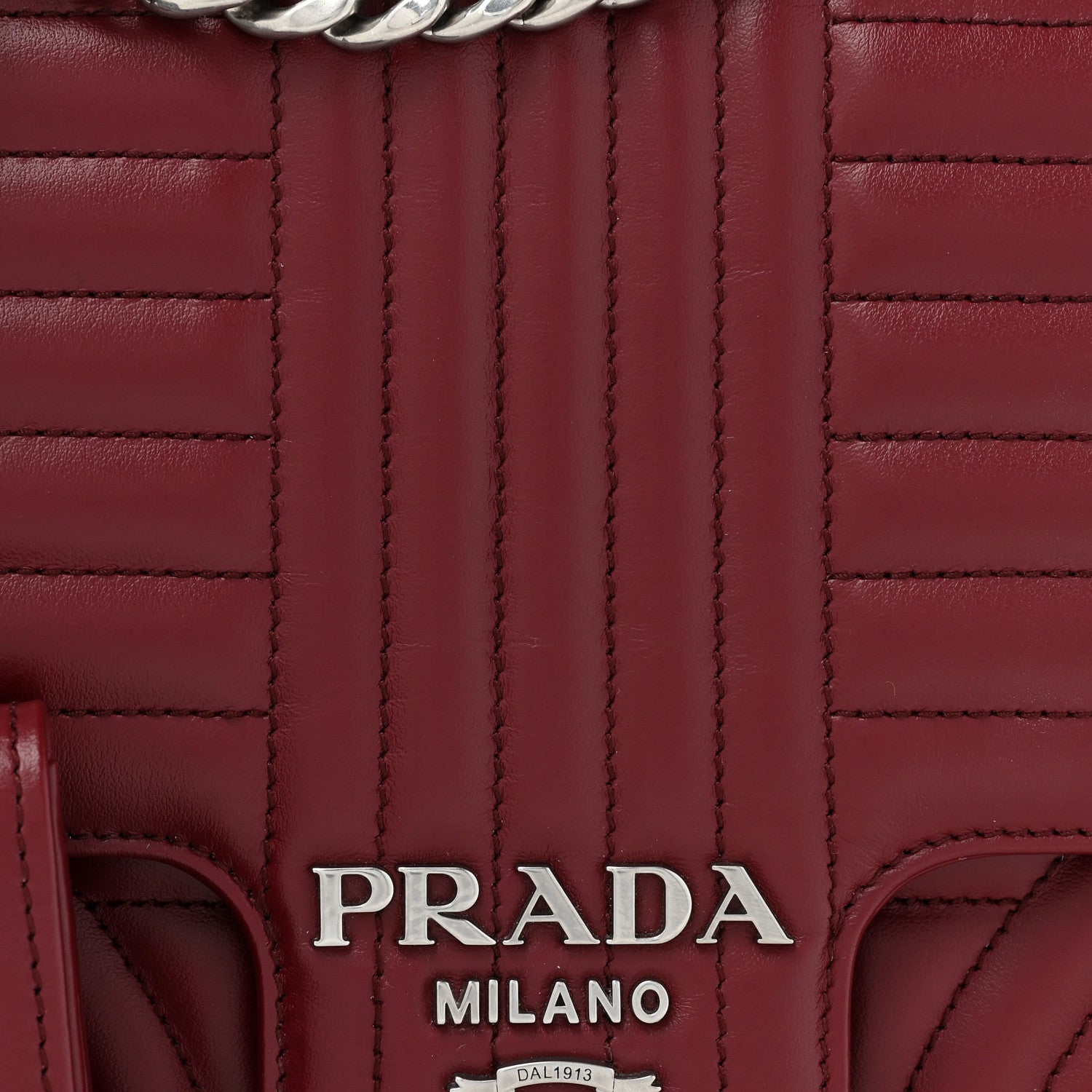 Prada Soft Calfskin Impunture Diagramme Large Chain Flap Shoulder Bag Cerise 7 of 9