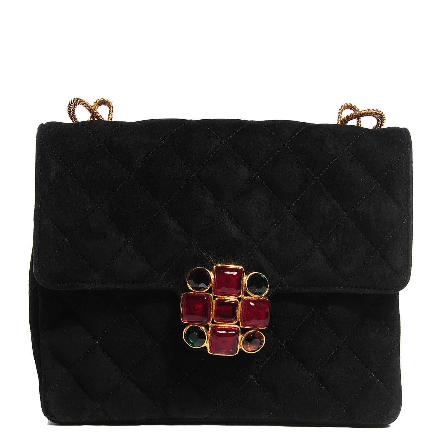 Chanel Suede Quilted Small Gripoix Flap Black 1 of 10