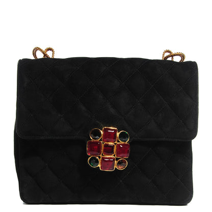 Chanel Suede Quilted Small Gripoix Flap Black 1 of 10
