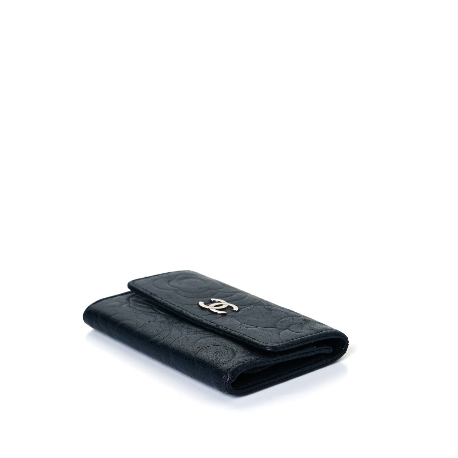 Chanel Lambskin Camellia Embossed Card Holder Wallet Black 4 of 8