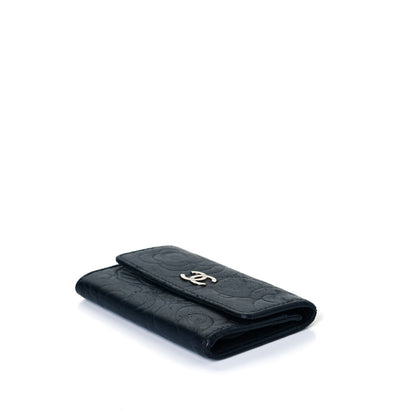 Chanel Lambskin Camellia Embossed Card Holder Wallet Black 4 of 8