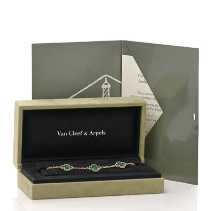 Van Cleef & Arpels 18K Yellow Gold Malachite 5 Motifs Vintage Alhambra Bracelet 4 of 4