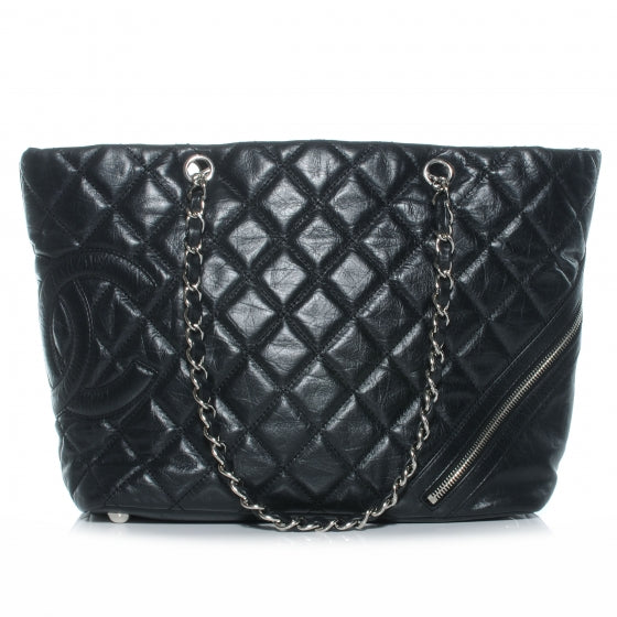 Leather Quilted Cotton Club Tote Black