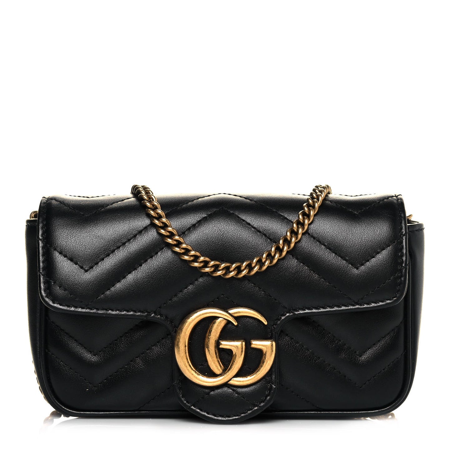 Calfskin Matelasse Super Mini GG Marmont Shoulder Bag Black