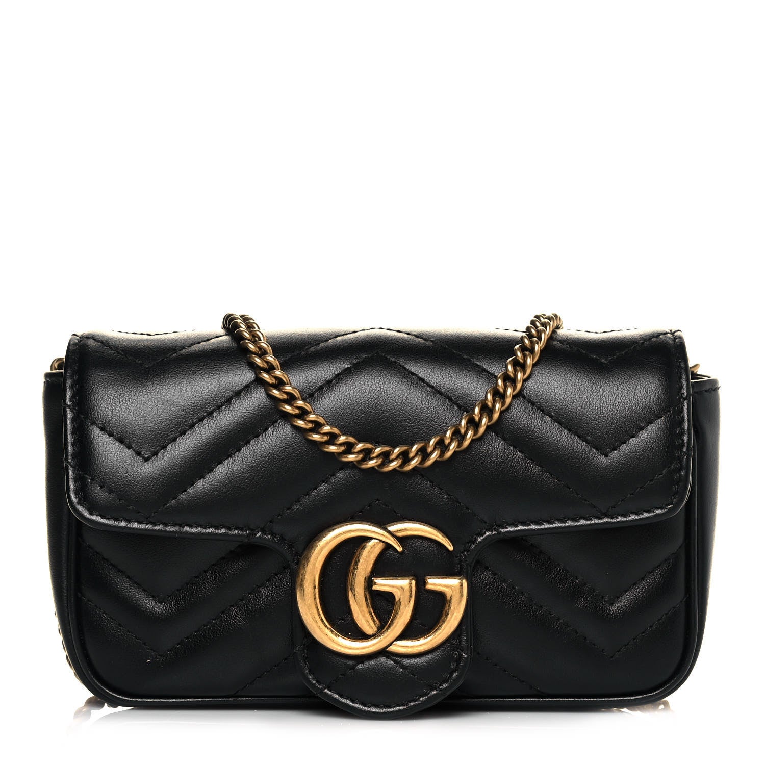 Gucci Calfskin Matelasse Super Mini GG Marmont Shoulder Bag Black 1 of 13