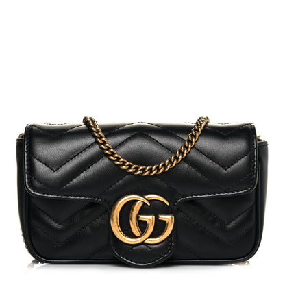Gucci Calfskin Matelasse Super Mini GG Marmont Shoulder Bag Black 1 of 13