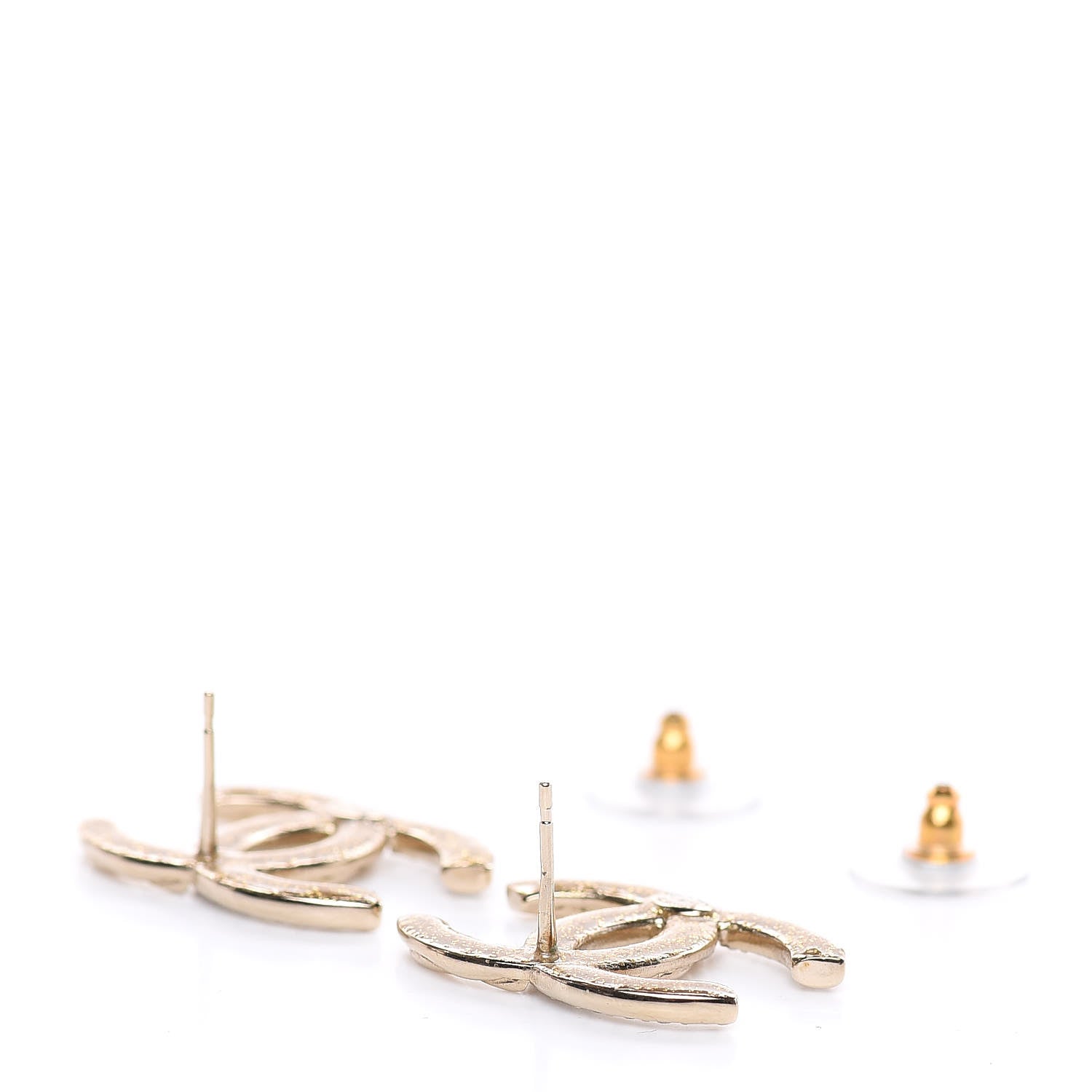 Chanel Crystal Glitter Quilted CC Earrings Light Gold 4 of 5