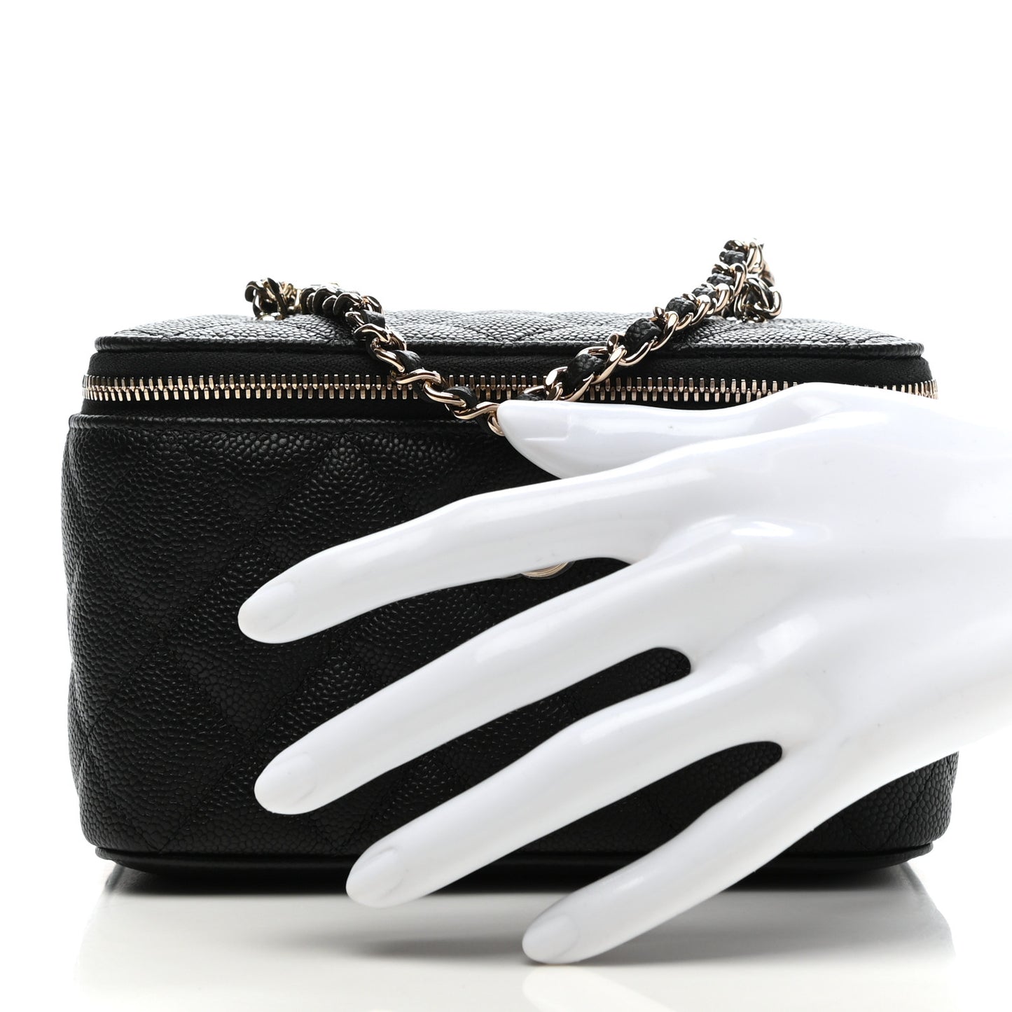 Caviar Quilted Small Tiny CC Vanity Case With Chain Black