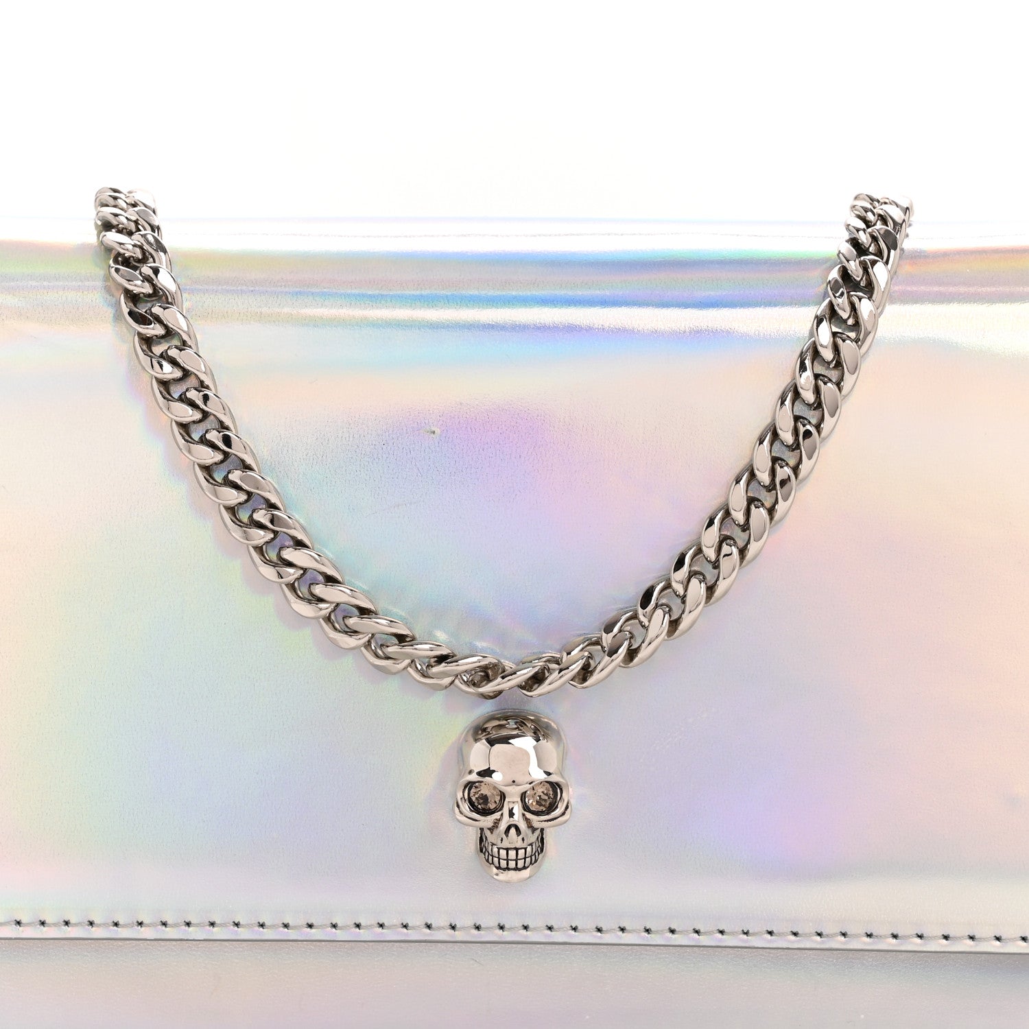 Alexander McQueen Iridescent Calfskin Skull Crossbody Silver 7 of 10