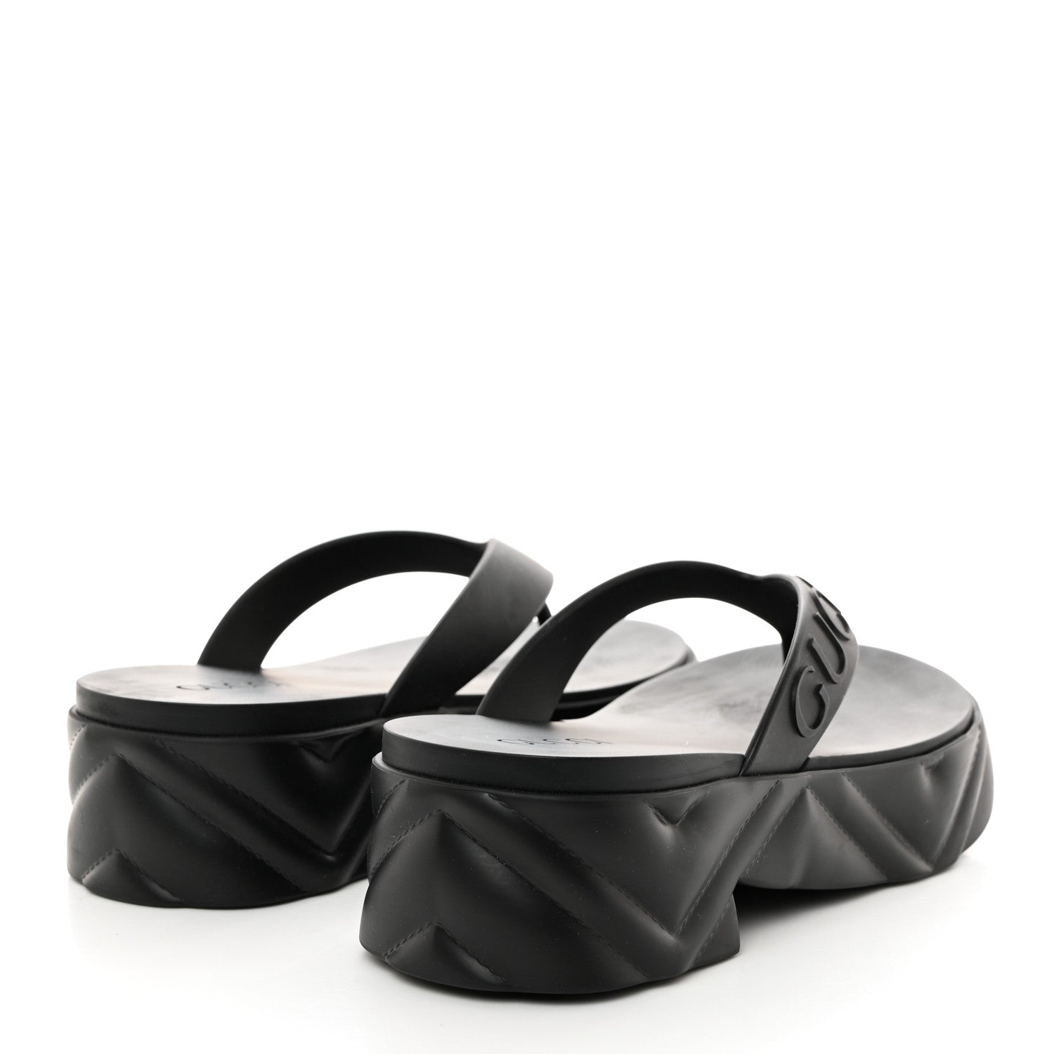 Gucci Rubber Chevron Logo Embossed Womens Thong Platform Sandals 35 Black 4 of 9