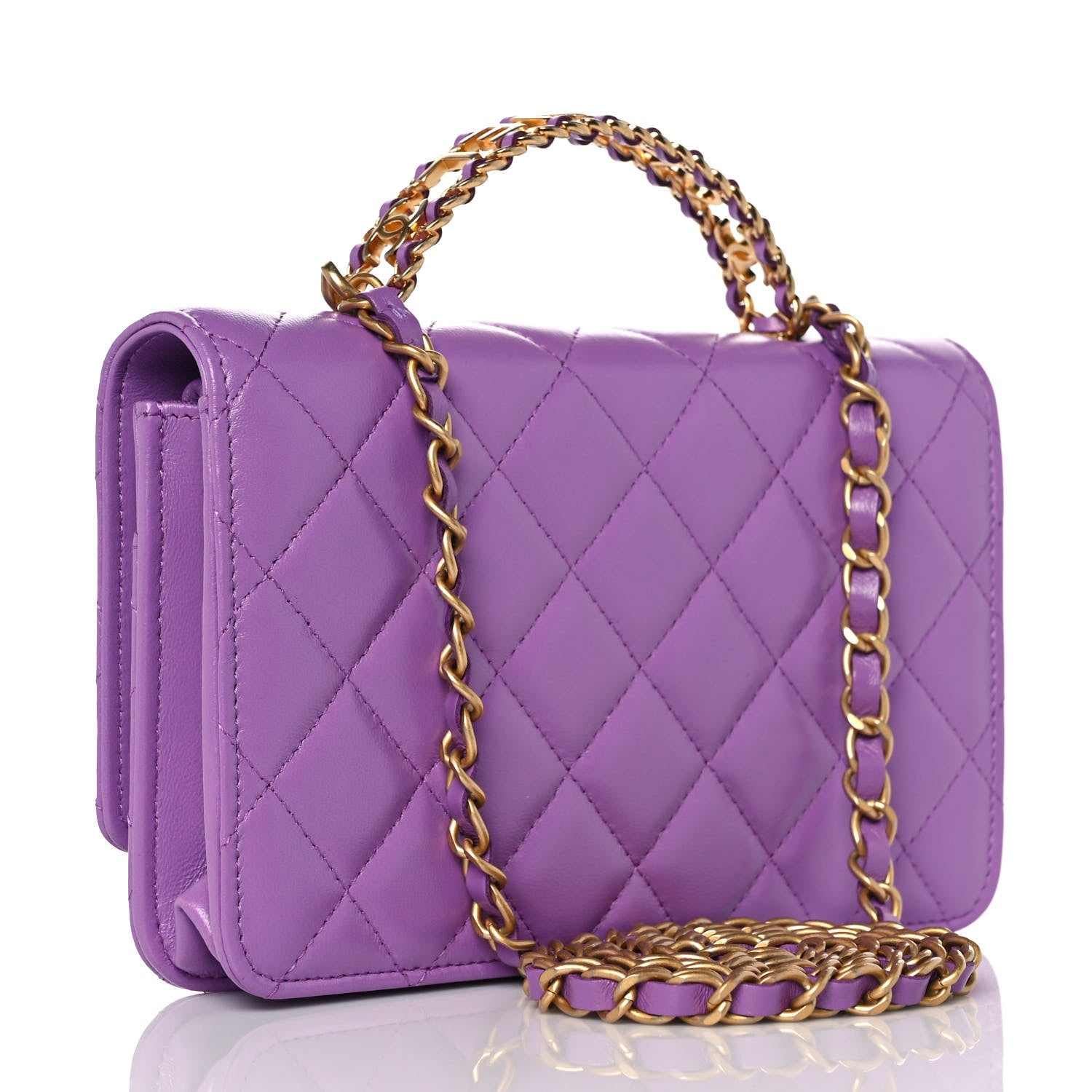 Chanel Lambskin Quilted Pick Me Up Wallet On Chain WOC Purple 2 of 9