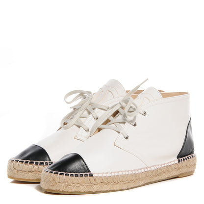 Chanel Lambskin Cap Toe Lace Up Espadrilles 39 White Black 3 of 8