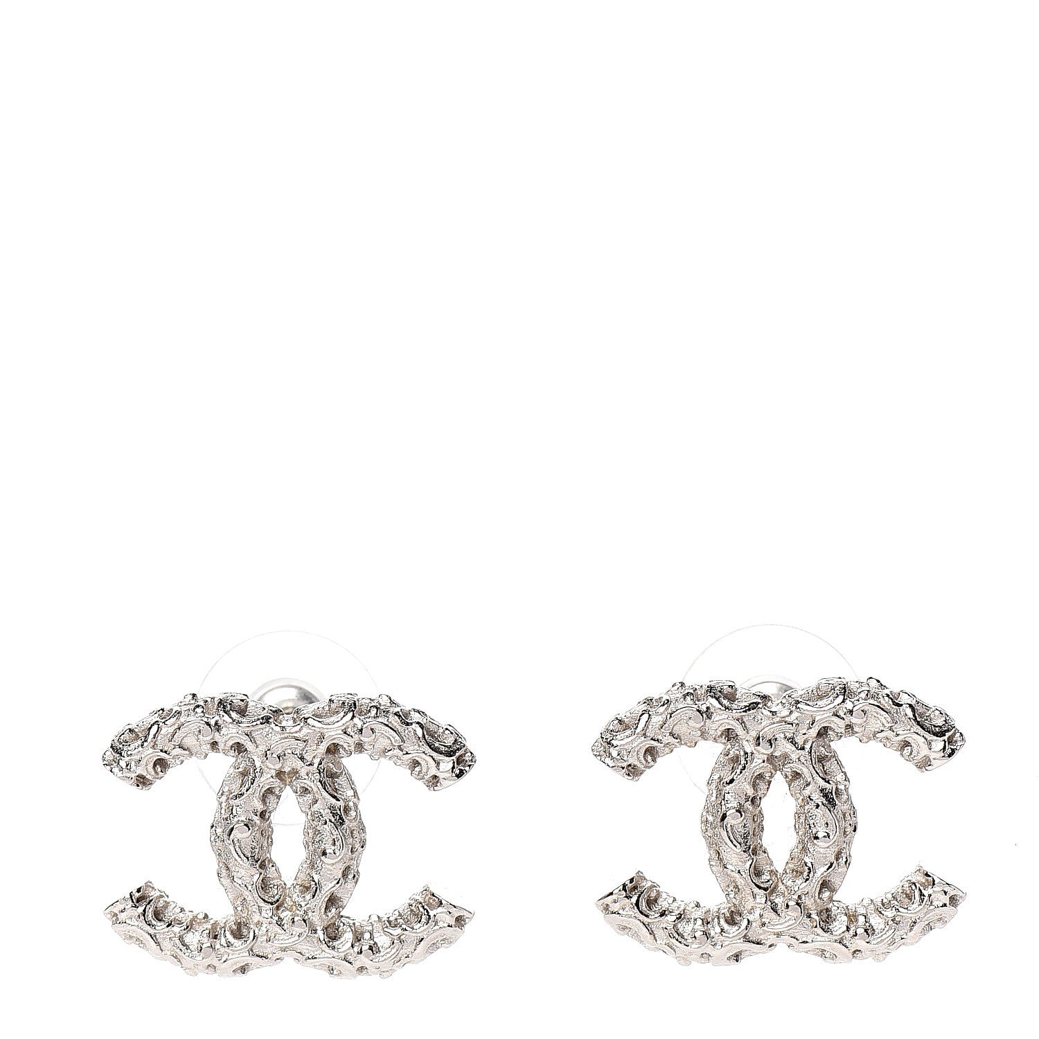 Chanel Textured CC Earrings Silver 1 of 3