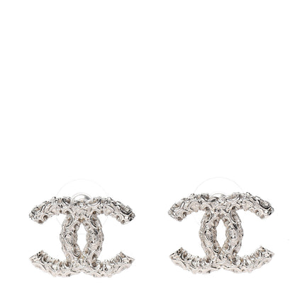 Chanel Textured CC Earrings Silver 1 of 3