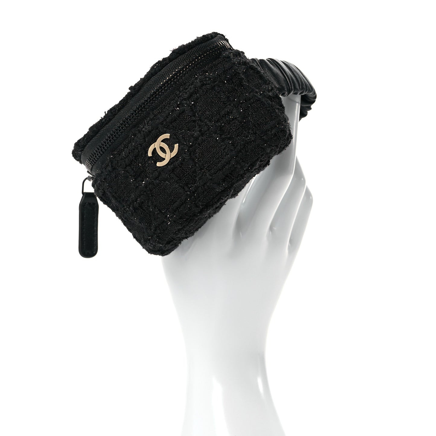 Tweed Lambskin Quilted Arm Coin Purse Black