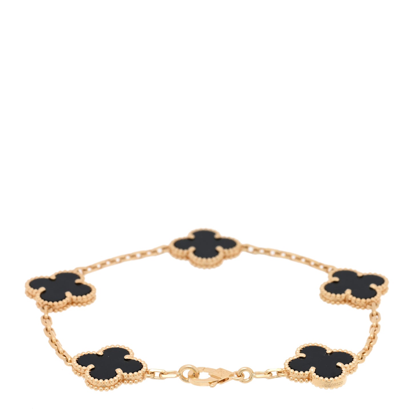 18K Yellow Gold Black Onyx 5 Motifs Vintage Alhambra Bracelet