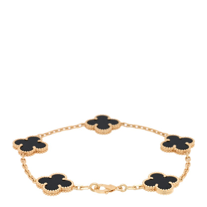 Van Cleef & Arpels 18K Yellow Gold Black Onyx 5 Motifs Vintage Alhambra Bracelet 2 of 4
