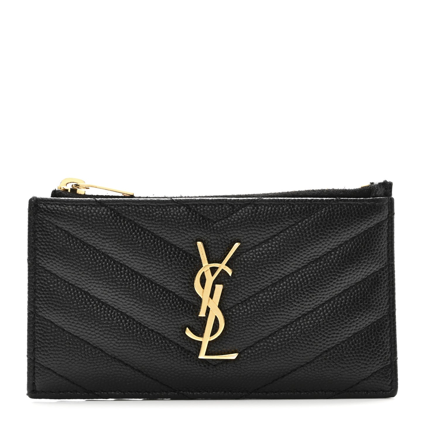 Grain De Poudre Matelasse Chevron Monogram Fragments Zippered Card Case Black