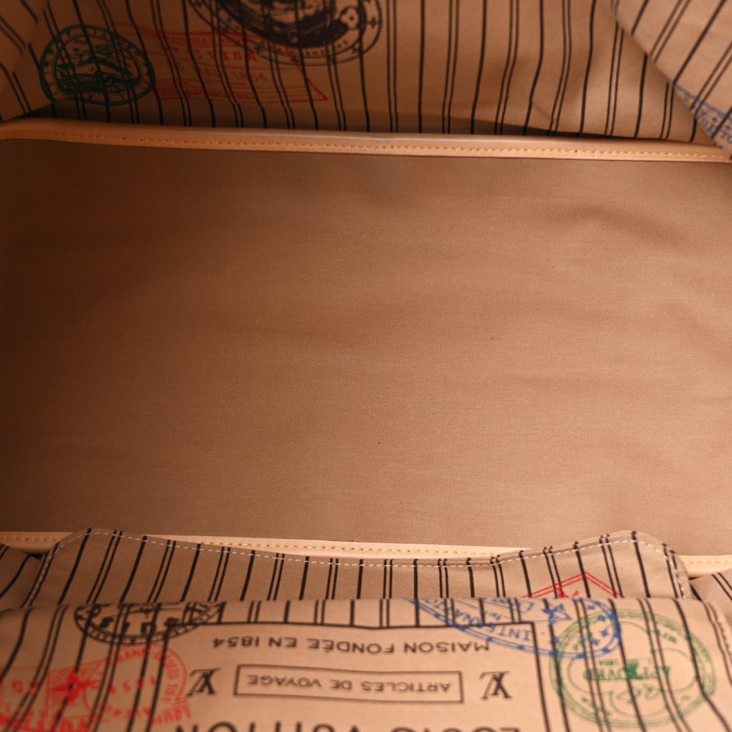 Monogram Stamped Inside Out Neverfull Bandouliere GM Beige