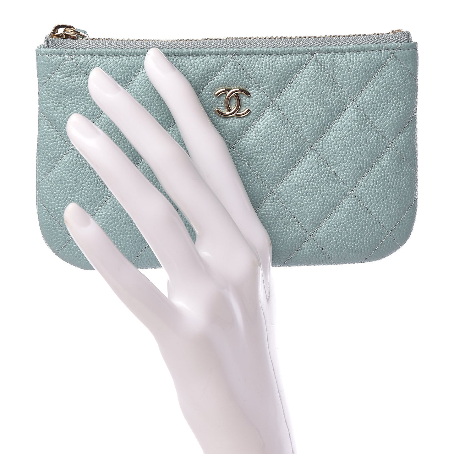 Caviar Quilted Small Cosmetic Case Light Blue