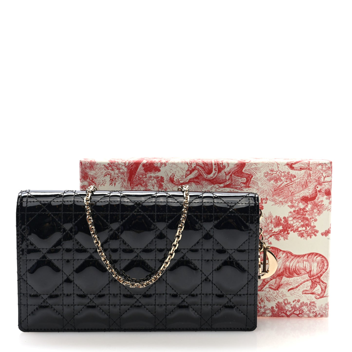 Patent Cannage Lady Dior Convertible Clutch Black