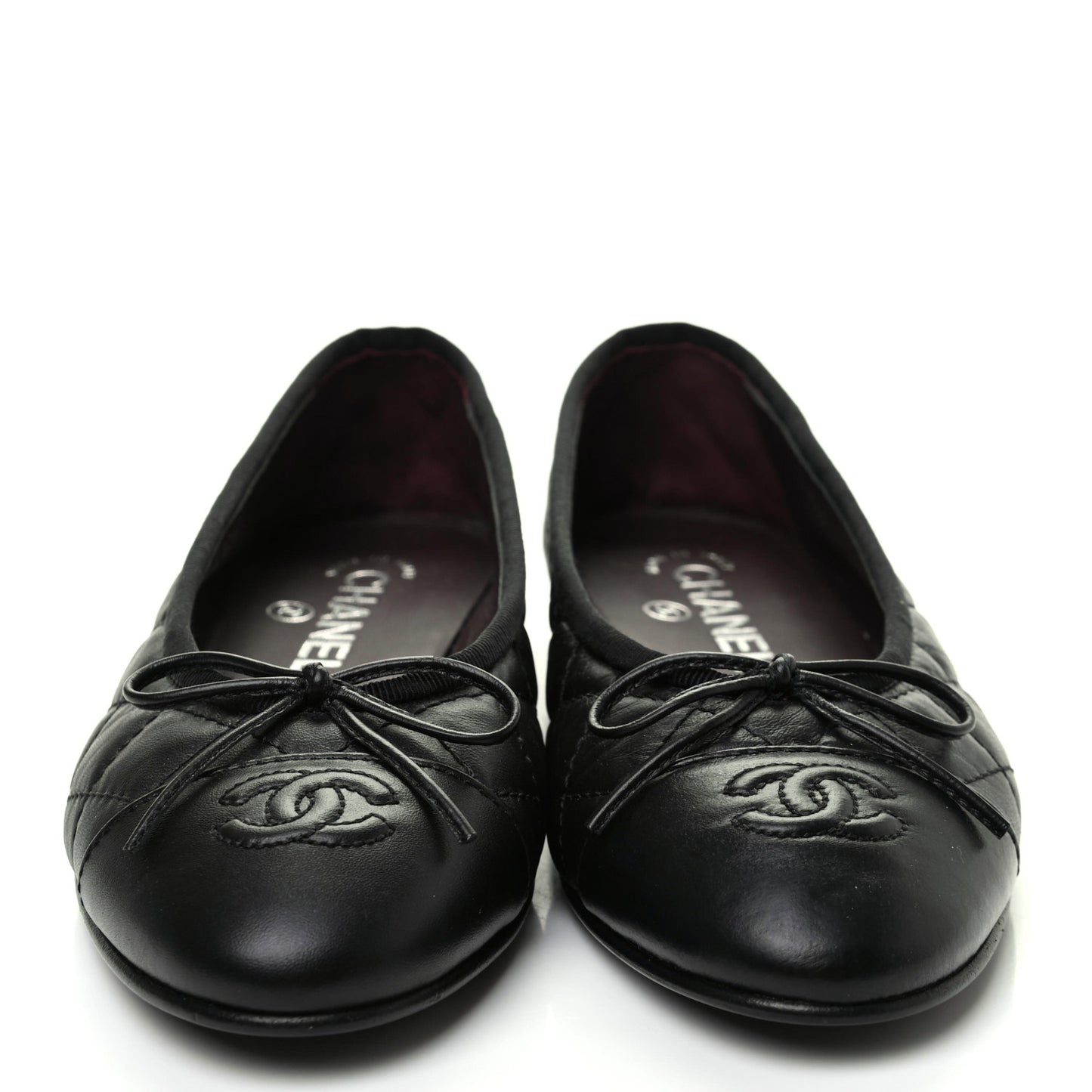 Aged Calfskin Quilted CC Cap Toe Ballerina Flats 36.5 Black