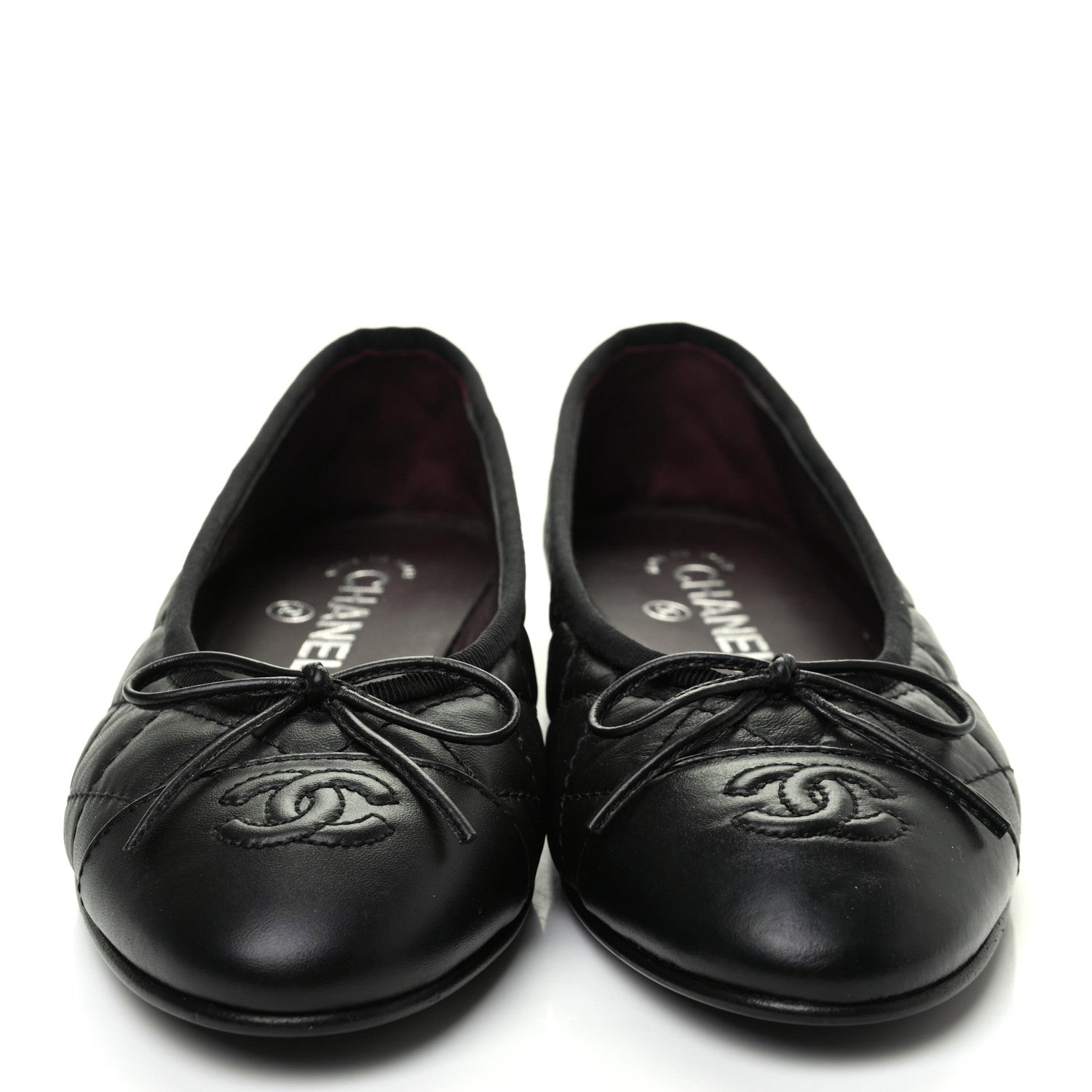 Chanel Aged Calfskin Quilted CC Cap Toe Ballerina Flats 36.5 Black 2 of 9