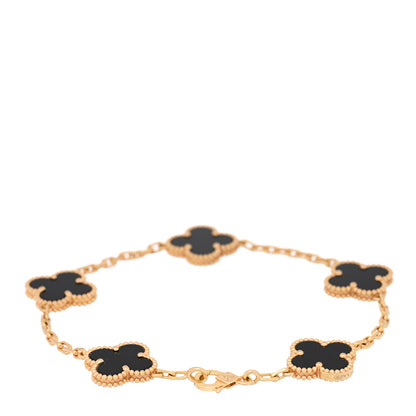 Van Cleef & Arpels 18K Yellow Gold Black Onyx 5 Motifs Vintage Alhambra Bracelet 2 of 3
