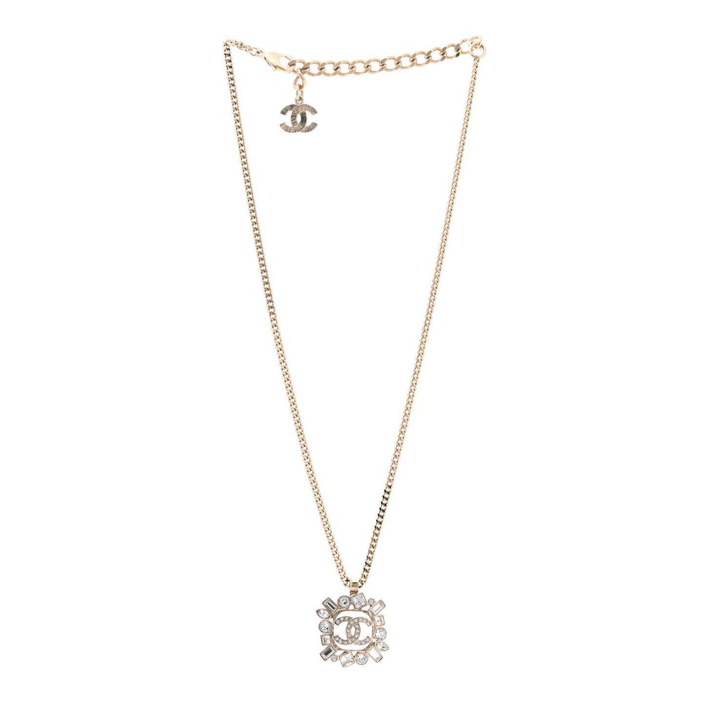 Crystal Baguette CC Necklace Gold