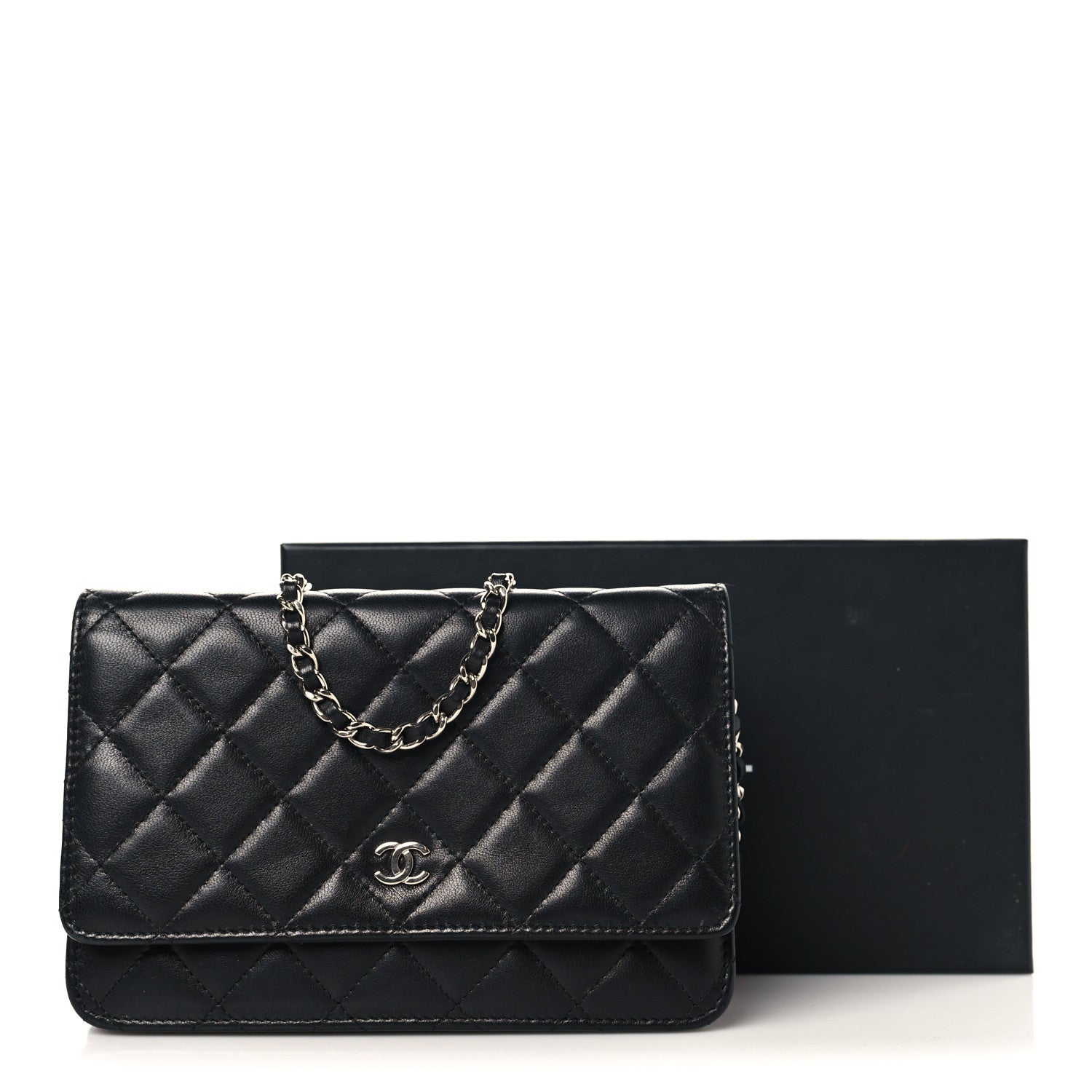 Chanel Lambskin Quilted Wallet On Chain WOC Black 13 of 13