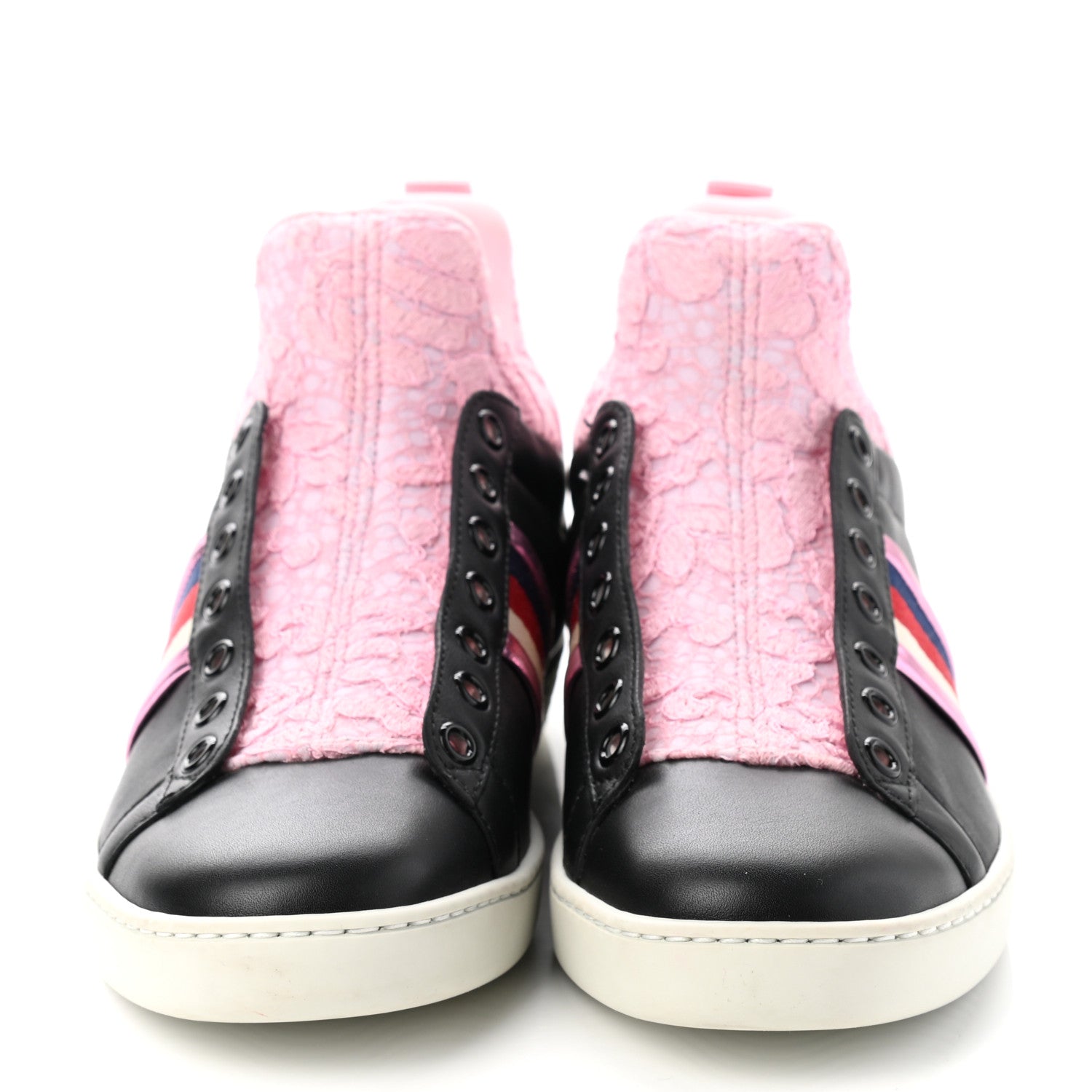 Gucci Calfskin Lace Ayers Sylvie Web Womens New Ace High Top Sneakers 36.5 Black 2 of 8