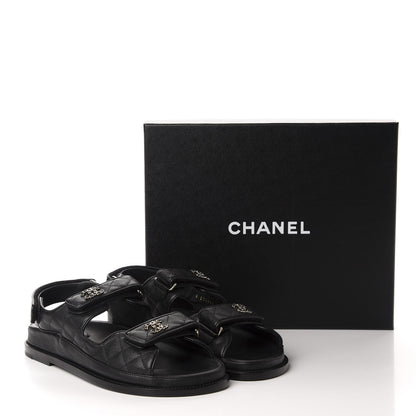 Chanel Grained Calfskin Velcro Dad Sandals 39.5 Black 10 of 10