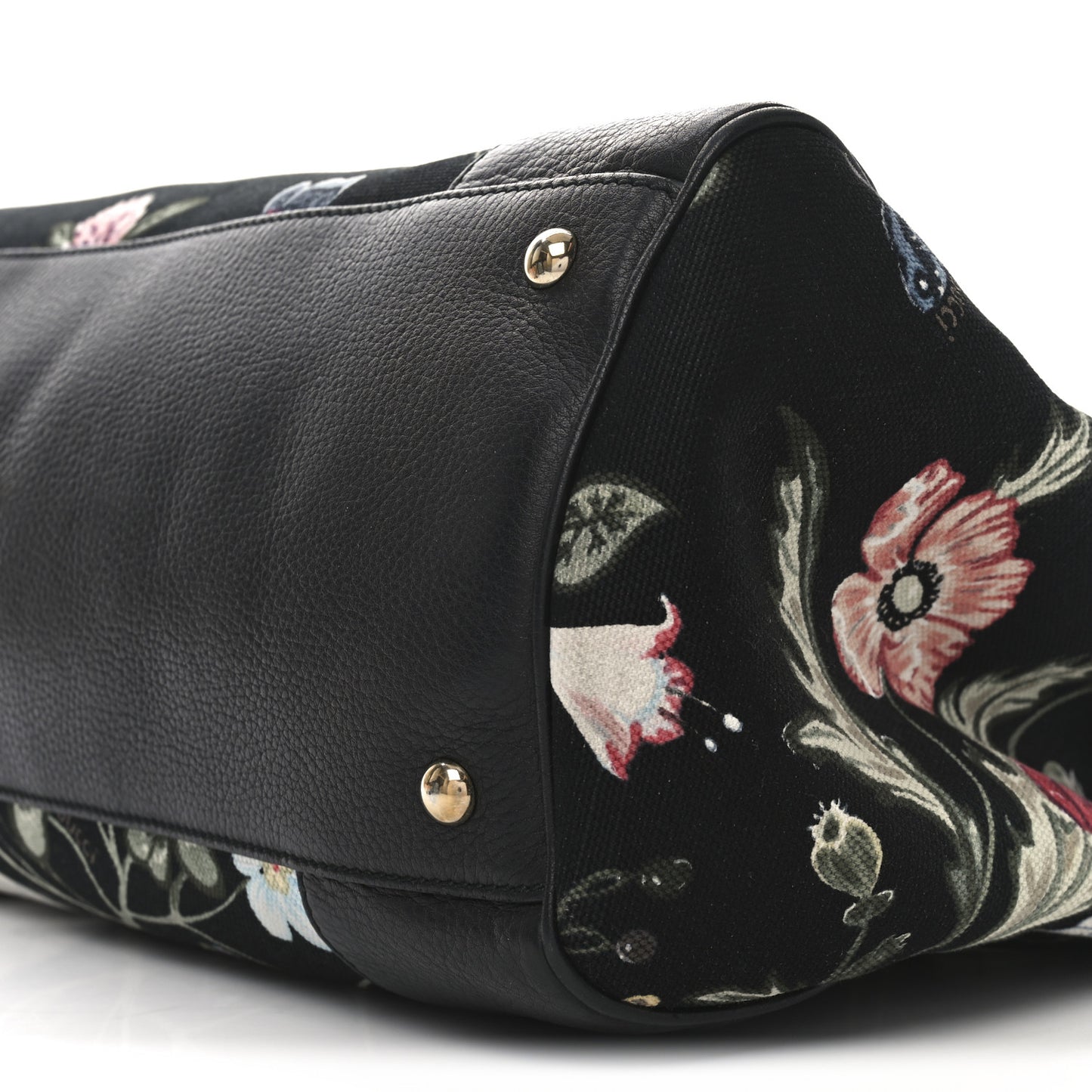 Canvas Cellarius Calfskin Flora Knight Large Bamboo Shopper Tote Black